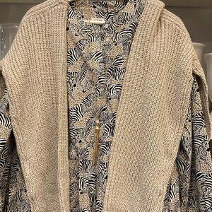 J. Crew Factory Zebra Print Dress + NWT Tan sweater & Lily Gold Tassel Necklace